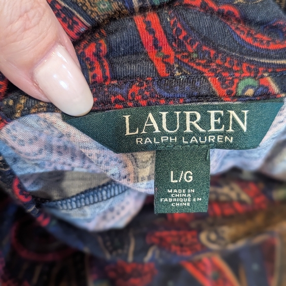 Lauren Ralph Lauren Large Paisley Ultra Soft Turtleneck Tee Posh Preppy Classic - Picture 9 of 10